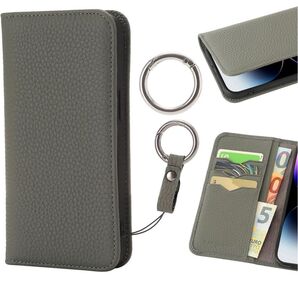 iPhone14 との互換性あり ケース 手帳型 グレー