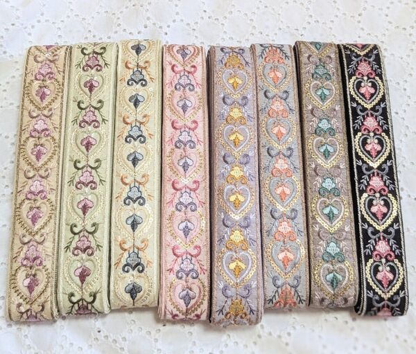 インド刺繍リボン 1.5m×8本 アクセサリー ストラップ ハンドメイド資材などに