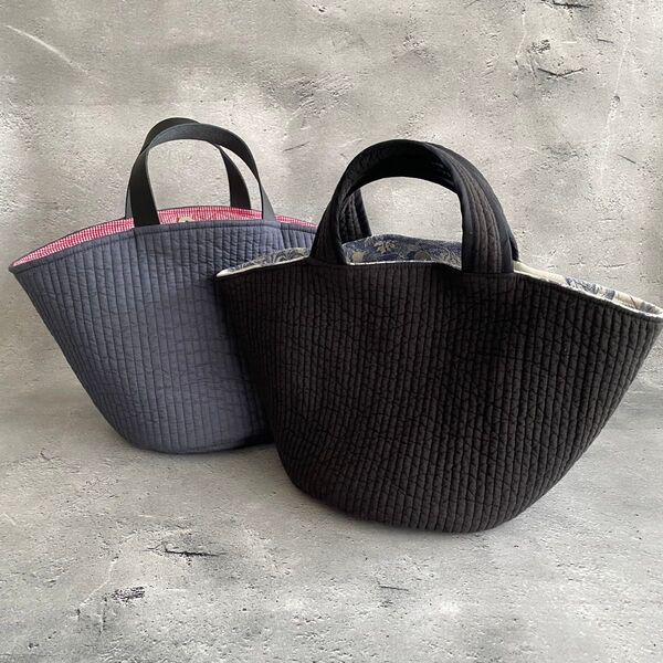 【専用】2点おまとめ ハンドメイド ヌビ丸底マルシェバッグ ヌビバッグ ブラック、ネイビー