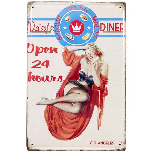 AM690072【送料無料】レトロ ブリキ看板 Daisy's DINER セクシー ピンナップ ガール