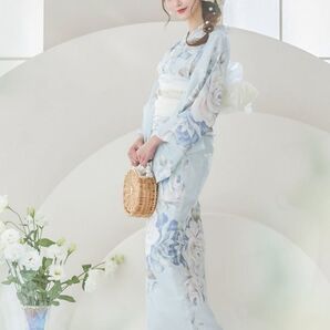 クラシカルローズブルー浴衣【浴衣3点セット 浴衣/帯/下駄】