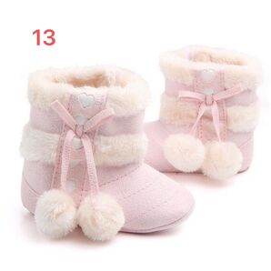 【13cm】ベビーブーツ ピンク 赤 ハート ポンポン 冬 あったか サンタ風 ファーストシューズ 撮影 クリスマス ギフト 新品