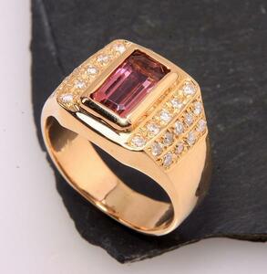 { pawnshop exhibition }K18* natural pink tourmaline. signet ring *k-3638