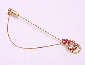 { pawnshop exhibition }kre sun veil * compound ruby 0.28ct+ natural diamond pin brooch *C-4597