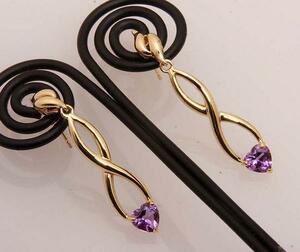 { pawnshop exhibition }k18* Heart. natural Ame si -stroke earrings *C-3237