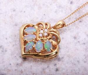 { pawnshop exhibition }k18* natural opal pendant necklace *C-3632