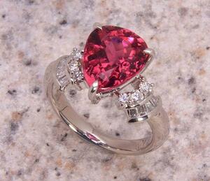 { pawnshop exhibition }Pt900*rube light tourmaline + diamond ring *C-3016