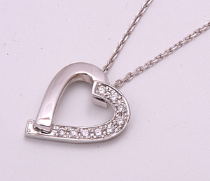 { ломбард лот } Vendome Aoyama *k18WG натуральный dia 0.11ct Heart колье *C-4766