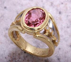 { pawnshop exhibition }k18* pink tourmaline + dia. ring *C-3618