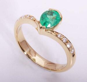 { pawnshop exhibition }k18* natural emerald + diamond ring *C-4016