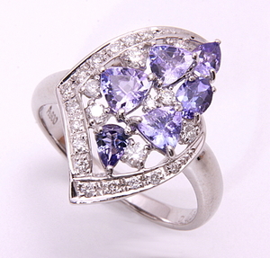 { pawnshop exhibition }Pt900* natural tanzanite 1.30ct+ diamond ring *C-4704