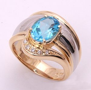 《Выставка Pawn Shop》 Pt900/K18 ★ Natural Topaz+Diamond Design Ring ★ C-4744