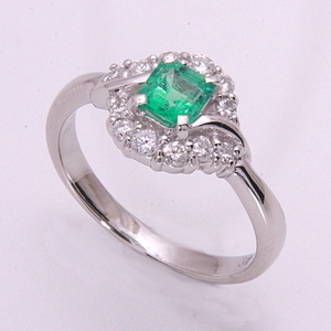 { pawnshop exhibition }Pt900* natural emerald 0.4ct+ diamond te The Yinling g*C-4473