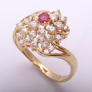 《質屋出品》k18★天然ルビー0.19ct+ダイアモンドリング★C-4370