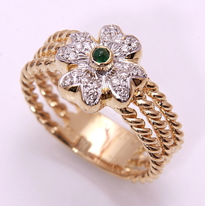 { pawnshop exhibition }k18* natural emerald + dia. flower te The Yinling g*C-4830