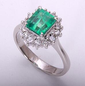 { pawnshop exhibition }Pt900* natural emerald 1.48ct+ diamond ring *C-4350