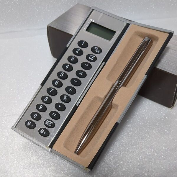 ※ジャンク品 電卓 ボールペンセット シルバー