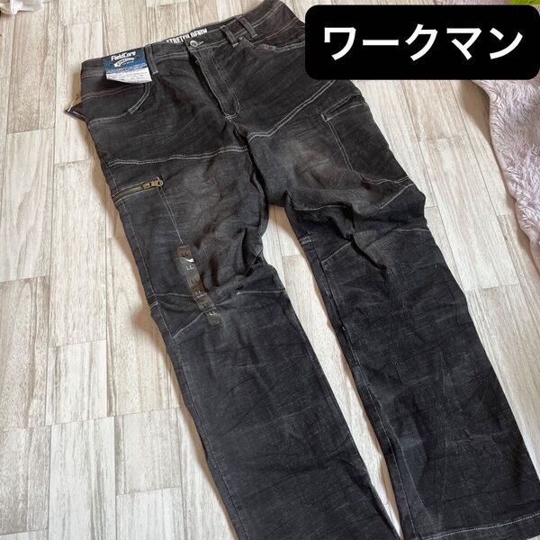 ワークワン ストレッチデニムカーゴパンツ LL ブラック 未使用 作業服 作業着