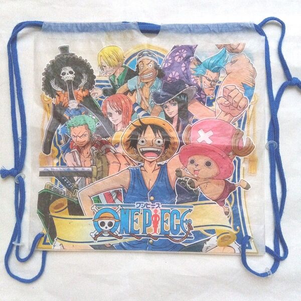 【中古】ワンピース 巾着袋 ルフィ ゾロ ナミ チョッパー クリアバッグ アニメグッズ 約31x31.5x8cm