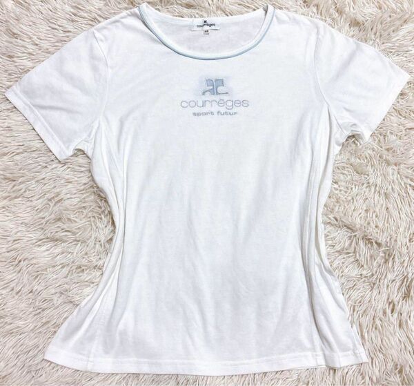 クレージュ ロゴ Tシャツ 平成ギャル y2k 白×水色 グランジ ヴィンテージ