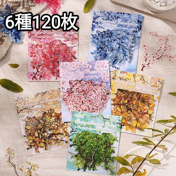新!T9 椿浴沐野 枝葉 植物 ステッカー コラージュ素材PET シール