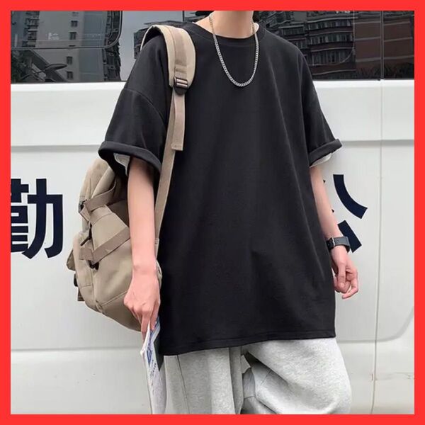 4XL メンズTシャツ 黒 ブラック 大きいサイズ オーバーサイズ シンプル ホストロック 無地 夏 かっこいい プレゼント