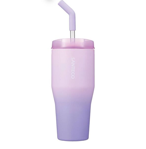 シービージャパン タンブラー ストロー付 フタ付 ピンク×パープル 670ml 真空断熱 ステンレス 2層構造 SANTECO