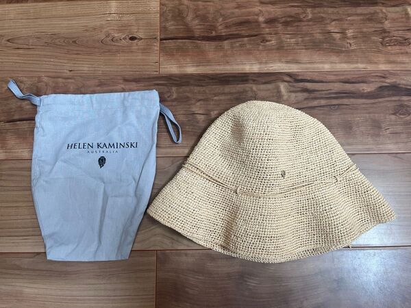 【美品】Helen Kaminskiヘレンカミンスキー★人気定番!ラフィアハット(保存袋付)折り畳み帽子★天然ナチュラルベージュM