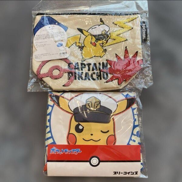 ポケモン キャプテンピカチュウ 刺繍ポーチ エコバッグ 2点セット スリコ 3coins ポケットモンスターエコバッグ ピカチュウ