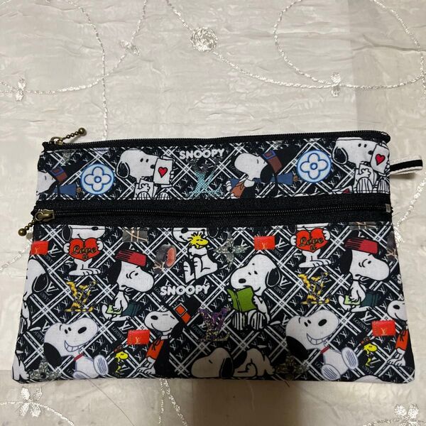ハンドメイド Wファスナーフラットポーチ