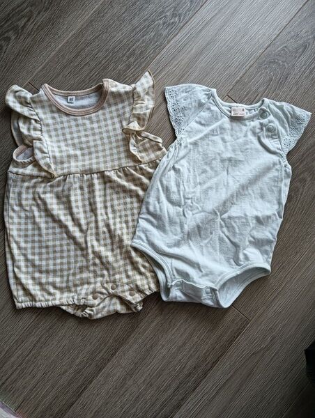 ベビー服 ロンパース 2枚セット 80サイズ 女の子 プティマイン&西松屋 夏服 半袖