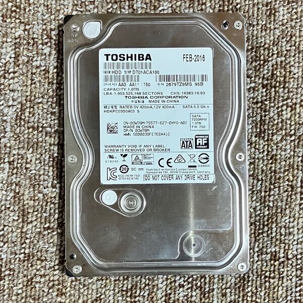 TOSHIBA HDD DT01ACA100 稼働9419時間 3.5in 1TB