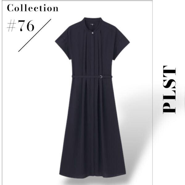 プラステ PLST バックプリーツシャツワンピース ブラック S 半袖ワンピース
