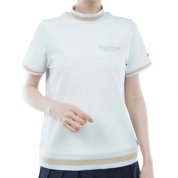 ゴルフウェア 春夏 秋 レディース 女性 トップス シャツ 半袖 Tシャツ UV ロゴ ハイネック モックネック 新品未使用タグ付