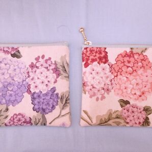 紫陽花 アジサイ 花柄ポーチ 紫パープル紫陽花 ピンク紫陽花 ミニポーチ ハンドメイド 2個セット コインケース