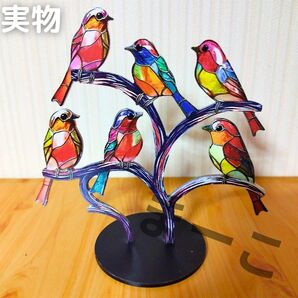インテリア雑貨 置物 おしゃれ 小物 可愛い 小鳥 ステンドグラス風 綺麗 アクリル板 ハチドリ風 カラフル 6羽