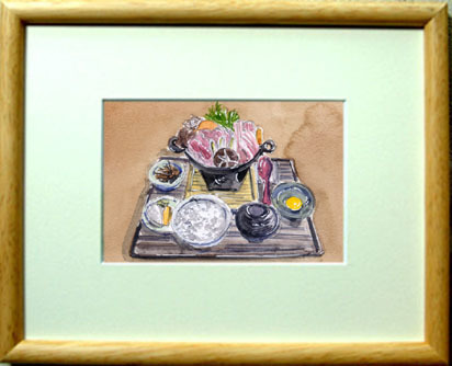 Nr. 6365 Yamato Schweinefleisch Sukiyaki Set (Tsumagoi, Ayame-tei) / Gemalt von Chihiro Tanaka (Vier Jahreszeiten Aquarell) / Kommt mit einem Geschenk, Malerei, Aquarell, Natur, Landschaftsmalerei