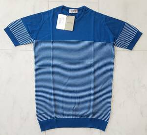 【未使用】 ジョンスメドレー ZESTER S 半袖 STEVENS BLUE ラウンドネック 30G コットンニット Tシャツ 英国製 John Smedley