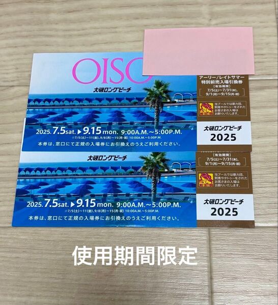 2025年 大磯ロングビーチ 入場引換券2枚