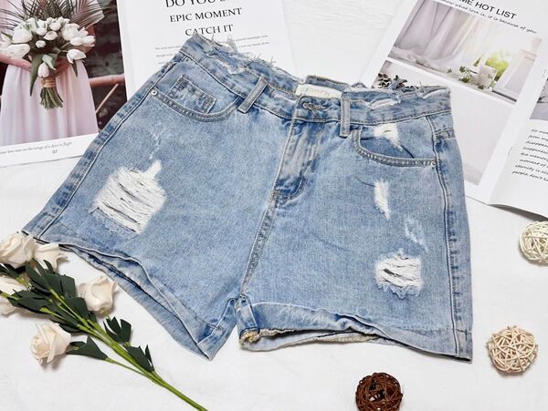 ☆新品☆レディース デニム ショットパンツ 半パンツ おしゃれ ダメージ加工 セクシー ブルー DK103 カジュアル L