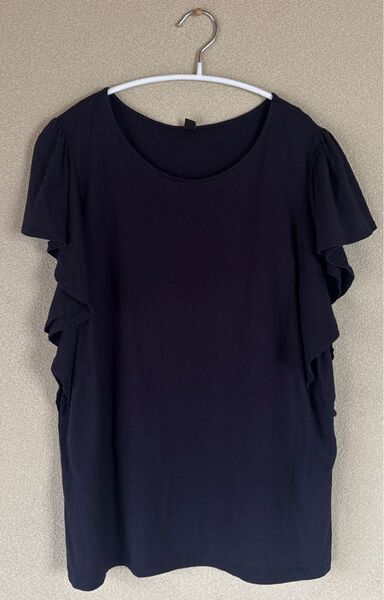 UNIQLO 半袖トップス ネイビー フリル袖 XL