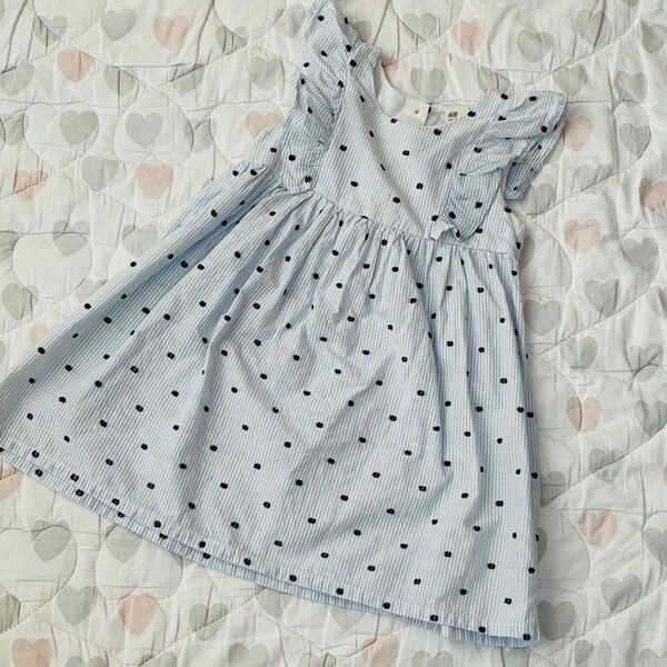 H&M 女の子 ワンピース ドレス ノースリーブ 水玉 フリル チュニック 90