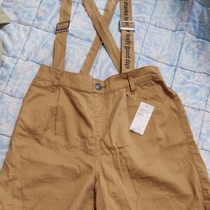 ガールズサスペンダー付きショートパンツ サイズ160 ブラウン 新品未使用 綿100%