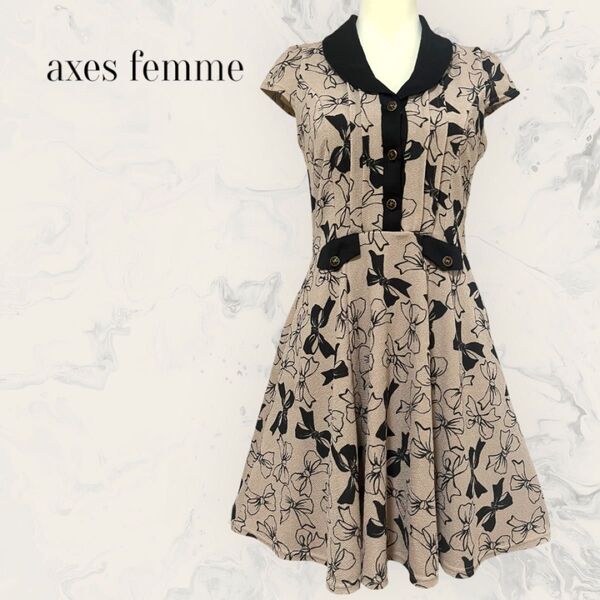 【axes femme】ワンピース リボン柄 バイカラー Aライン