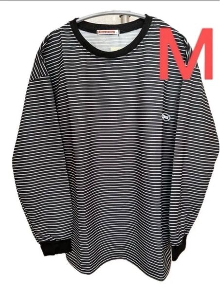 レディース ボーダーロンT 長袖 トレーナー ロゴT 体型カバー ゆったり ブラック M 人気 新品未使用