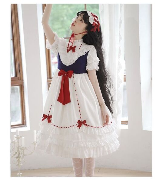 ロリータワンピース ゴスロリ・ロリータドレス 白雪姫ドレス 半袖 ハイネック 森ガール プリンセス 姫