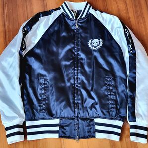 SPLIT スカジャン スカル刺繍 ネイビー メンズM