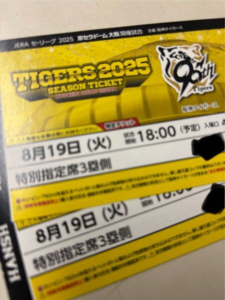 8月19日 京セラドーム大阪 阪神タイガース対中日ドラゴンズ 三塁側指定席二枚連番席