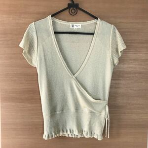 MK Michel Klein/Mecha/Michel Clan/Tops/Cut -и -сев/короткий рукав/V -neck/Ladies/Gold/Gold/Gold/Lame/Lame/Lame/M/M