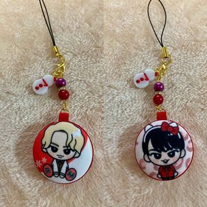 38mmくるみボタン☆リバーシブル☆マカロンストラップ☆だてさま☆雪だるまチャーム